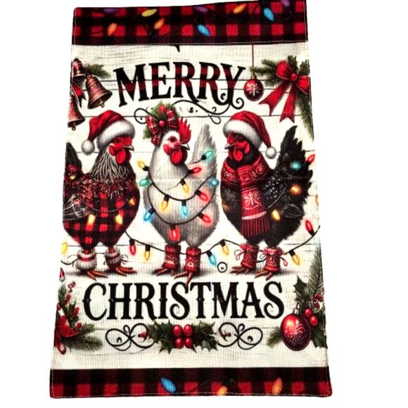 Decorative Country Christmas Merry Christmas Farm Chickens 12"x18" Garden Flag - Picture 1 of 4